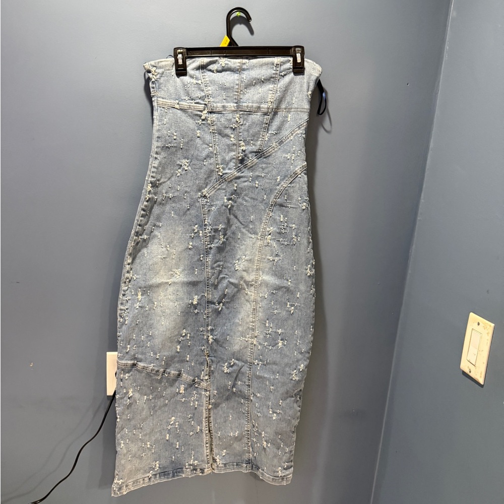 Fashion Nova Light Blue Denim Maxi Dress